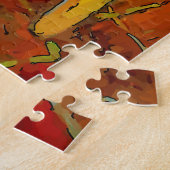 Schwarze Katze auf Holzstuhl Puzzle (Seite)