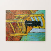Schwarze Katze auf Holzstuhl Puzzle (Horizontal)