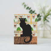 Schwarze Katze auf japanischem Wandpapier Postkarte (Stehend Vorderseite)