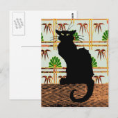 Schwarze Katze auf japanischem Wandpapier Postkarte (Vorne/Hinten)