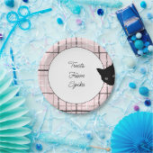 Schwarze Katze auf Kariert Pappteller (Party)