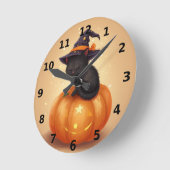 Schwarze Katze auf KürbisHalloween-Wall-Uhr Runde Wanduhr (Winkel)