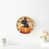 Schwarze Katze auf KürbisHalloween-Wall-Uhr Runde Wanduhr (Zuhause)