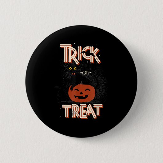 Schwarze Katze auf KürbisHalloween zum Trick oder Button (Vorderseite)