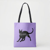 Schwarze Katze auf Lavendel Tasche (Vorderseite)