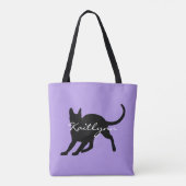 Schwarze Katze auf Lavendel Tasche (Rückseite)
