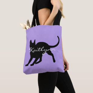 Schwarze Katze auf Lavendel Tasche
