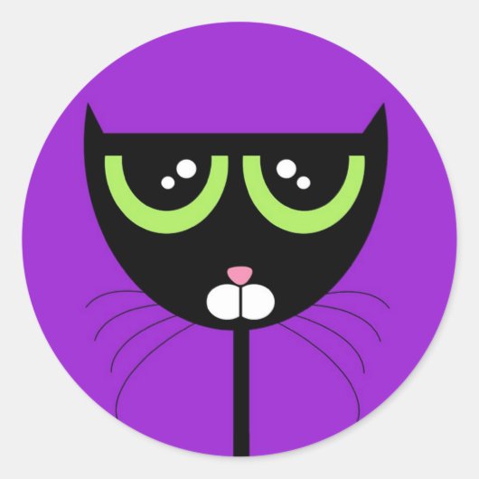 Schwarze Katze auf Lila - Aufkleber (Vorderseite)