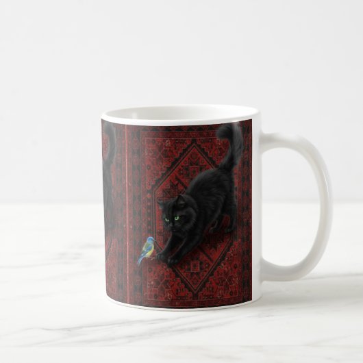 Schwarze Katze auf marokkanischem Teppich  Kaffeetasse (Rechts)