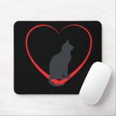 Schwarze Katze auf offenem Herzen des Rotes, Mousepad (Mit Mouse)