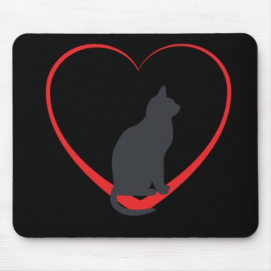 Schwarze Katze auf offenem Herzen des Rotes, Mousepad (Vorne)