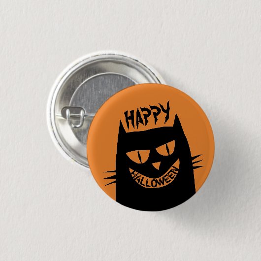 Schwarze Katze auf Orange Button (Vorne & Hinten)