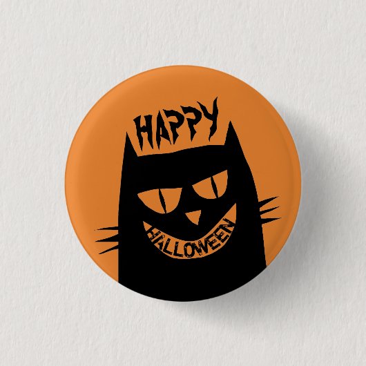 Schwarze Katze auf Orange Button (Vorderseite)