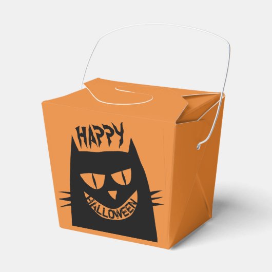 Schwarze Katze auf Orange Geschenkschachtel (Vorderseite)
