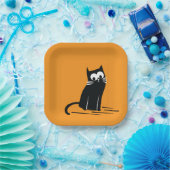 Schwarze Katze auf Orange – Kinder  Pappteller (Party)