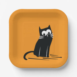 Schwarze Katze auf Orange – Kinder  Pappteller