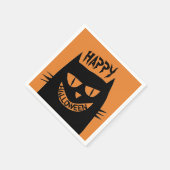Schwarze Katze auf Orange Serviette (Ecke)