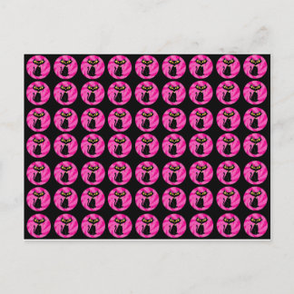 Schwarze Katze auf rosa Muster Postkarte