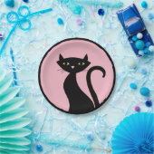 Schwarze Katze auf Rosa Pappteller (Party)