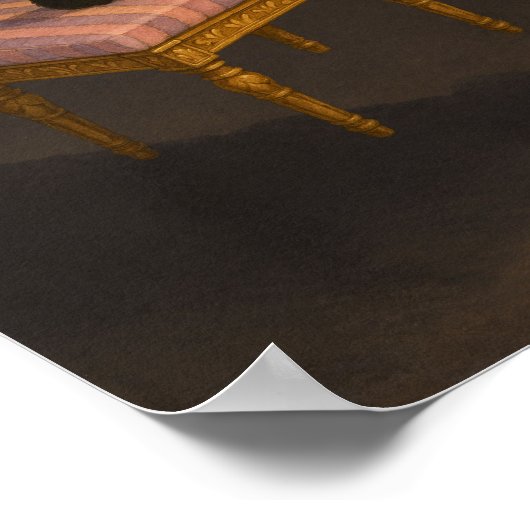 Schwarze Katze auf rosa Streifen Stuhlkunst drucke (Ecke)