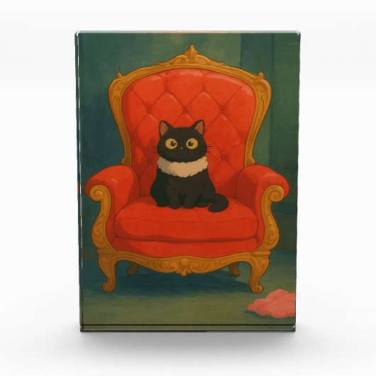 Schwarze Katze auf rotem Thron Fotoblock (Vorderseite)