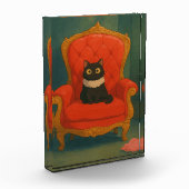 Schwarze Katze auf rotem Thron Fotoblock (Links)
