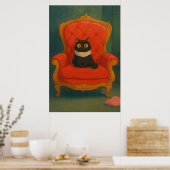 Schwarze Katze auf rotem Thron Poster (Küche)