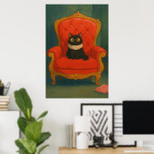 Schwarze Katze auf rotem Thron Poster (Heimbüro)