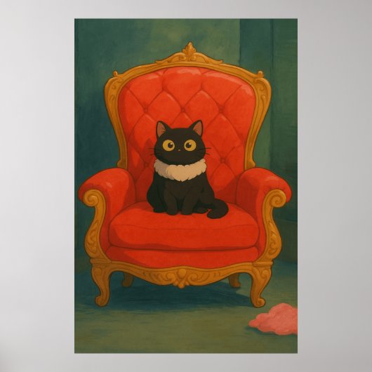 Schwarze Katze auf rotem Thron Poster (Vorne)