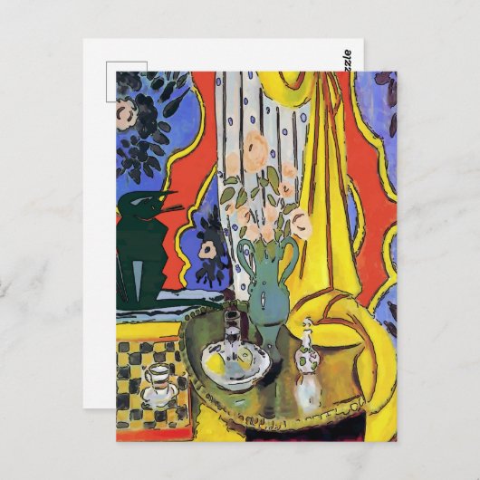 Schwarze Katze auf Sofa Postkarte (Vorne/Hinten)