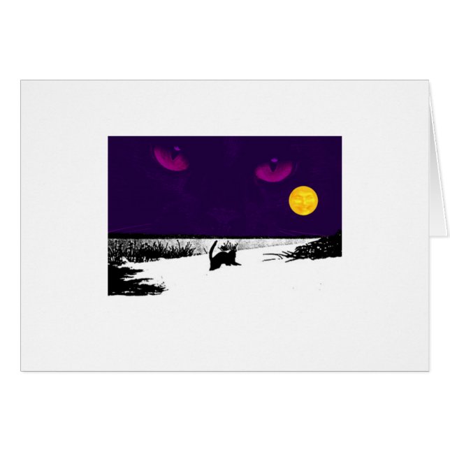 Schwarze Katze auf Vollmond (Vorderseite (Horizontal))