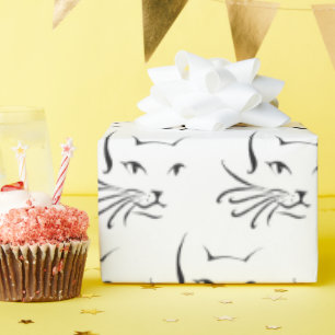 Schwarze Katze auf Weiß Geschenkpapier