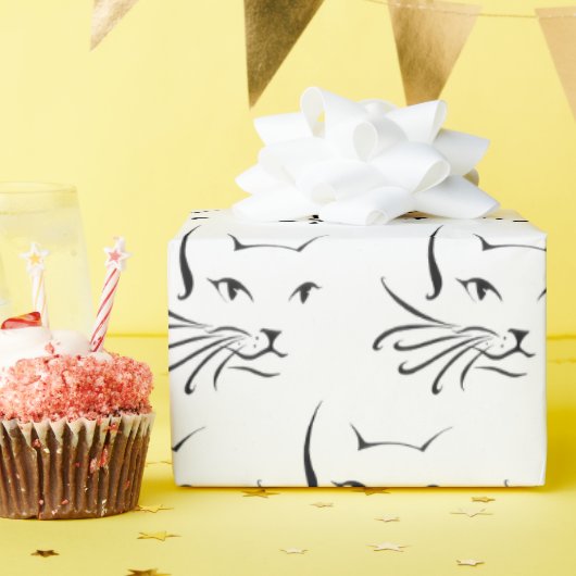 Schwarze Katze auf Weiß Geschenkpapier (Geburtstagsparty)