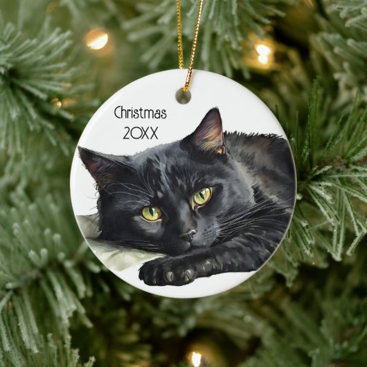 Schwarze Katze auf Weiß Keramik Ornament (Baum)
