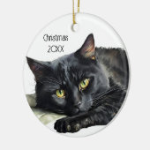 Schwarze Katze auf Weiß Keramik Ornament (Links)