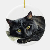 Schwarze Katze auf Weiß Keramik Ornament (Hinten)