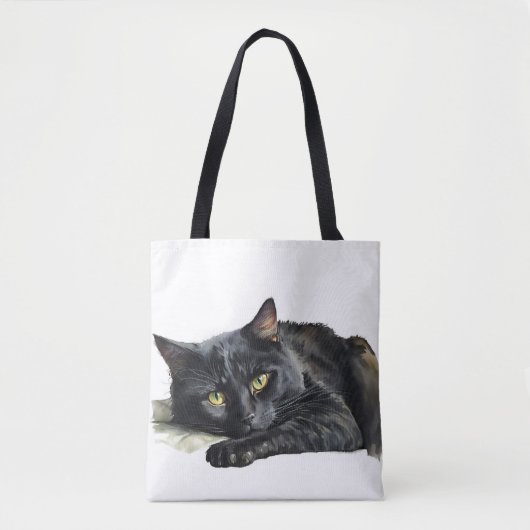 Schwarze Katze auf Weiß Tasche (Vorderseite)