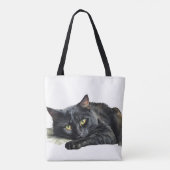 Schwarze Katze auf Weiß Tasche (Rückseite)