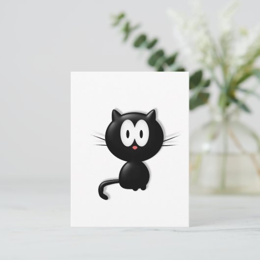 Schwarze Katze auf weißem Hintergrund Postkarte (Stehend Vorderseite)