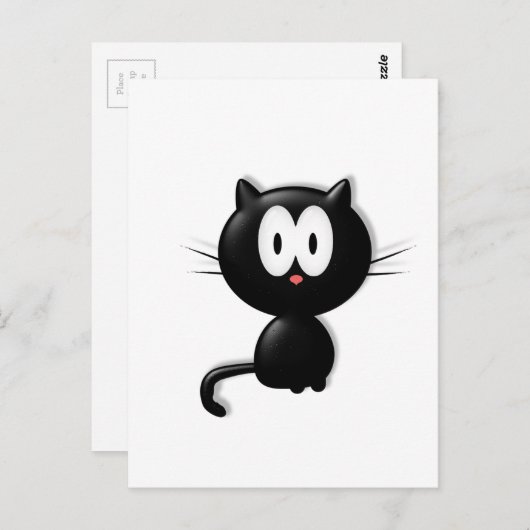 Schwarze Katze auf weißem Hintergrund Postkarte (Vorne/Hinten)