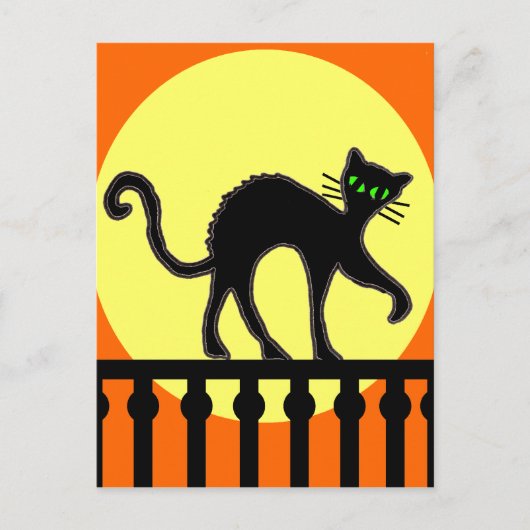 Schwarze Katze auf Zaun-Postkarte Postkarte (Vorderseite)