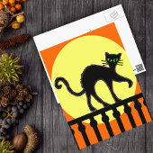 Schwarze Katze auf Zaun-Postkarte Postkarte