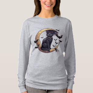 Schwarze Katze auf zunehmendem Mond PNG Himmlisc T-Shirt