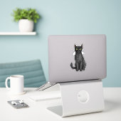 Schwarze Katze Aufkleber (Laptop auf Schreibtisch)