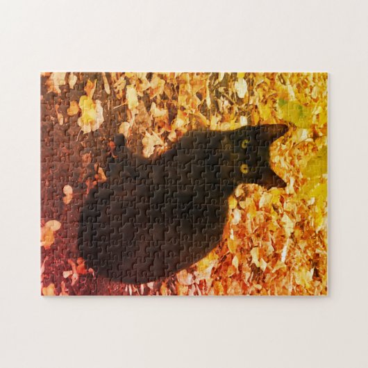 Schwarze Katze Aurtumn verlässt Foto Puzzle (Horizontal)