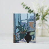 Schwarze Katze aus dem Fenster schauend, Postkarte (Stehend Vorderseite)
