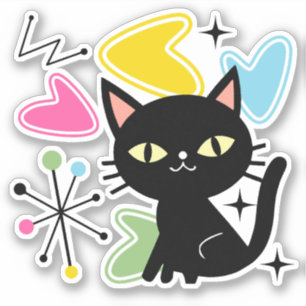 Schwarze Katze aus der Mitte des Jahrhunderts Aufkleber