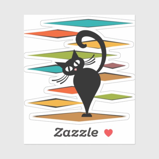 Schwarze Katze aus der Mitte des Jahrhunderts Aufkleber (Blatt)