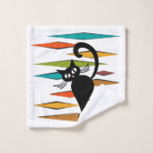 Schwarze Katze aus der Mitte des Jahrhunderts Badhandtuch Set (Waschlappen)