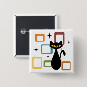 Schwarze Katze aus der Mitte des Jahrhunderts Button (Vorne & Hinten)